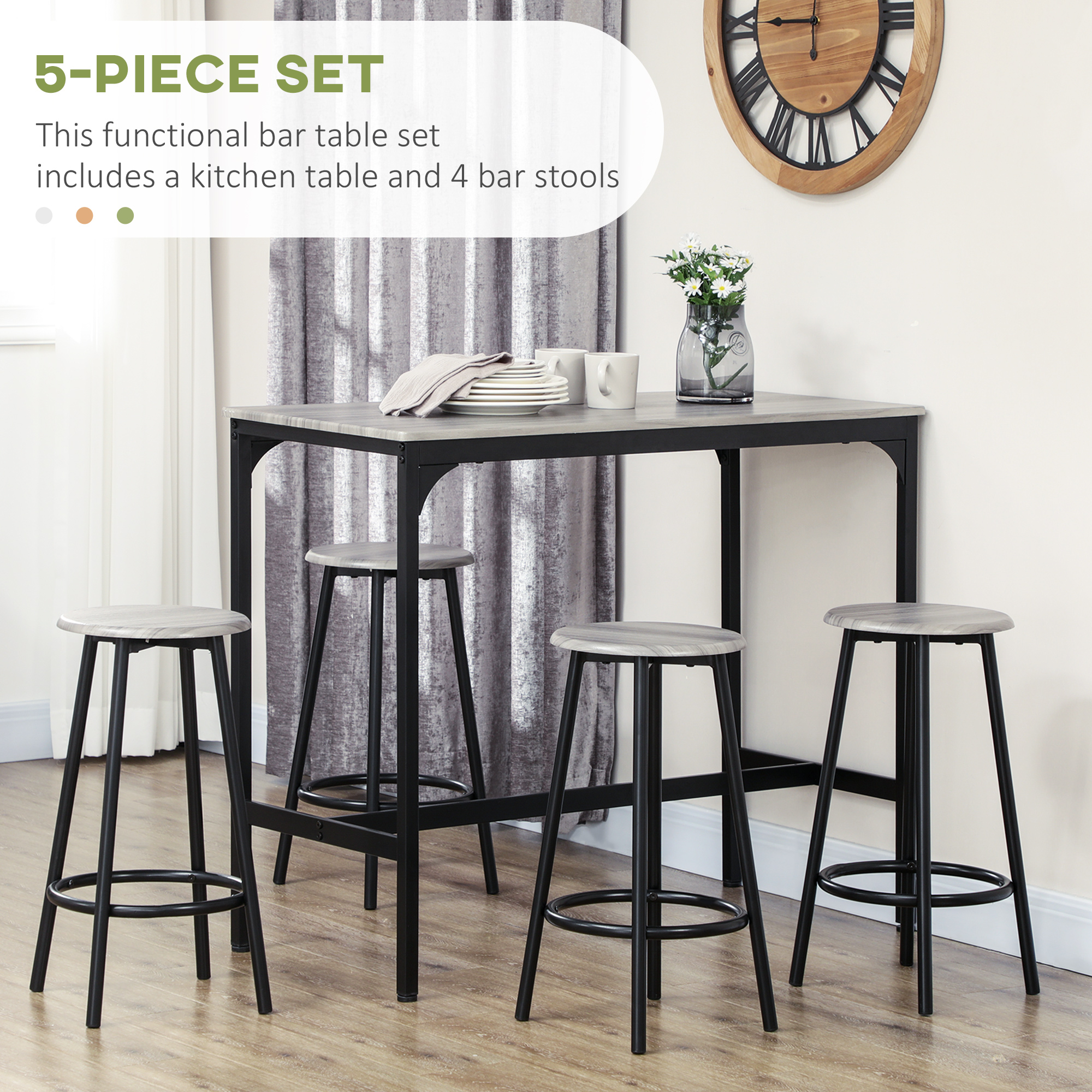 HOMCOM 5 Piece Bar Table and Stools Set with Metal Frame - Image 3