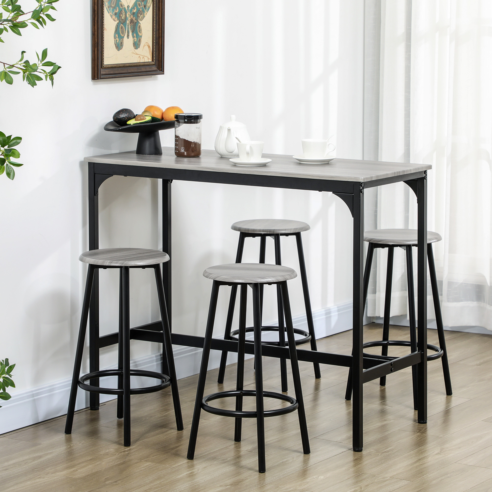 HOMCOM 5 Piece Bar Table and Stools Set with Metal Frame - Image 2