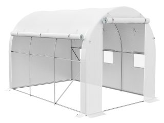 Outsunny Polytunnel Greenhouse with PE Cover, Galvanised Steel Frame, White
