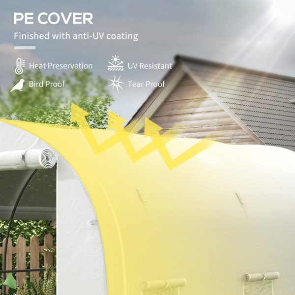 Outsunny Polytunnel Greenhouse with PE Cover, Galvanised Steel Frame, White - Image 3