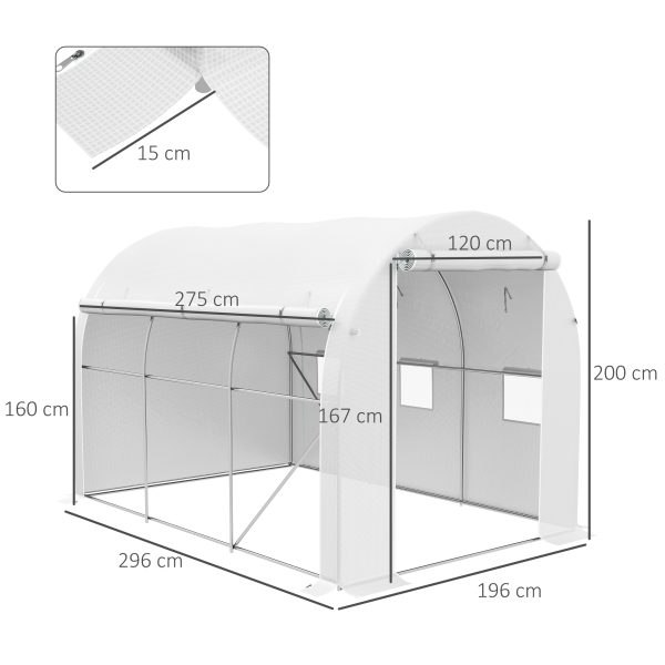 Outsunny Polytunnel Greenhouse with PE Cover, Galvanised Steel Frame, White - Image 5