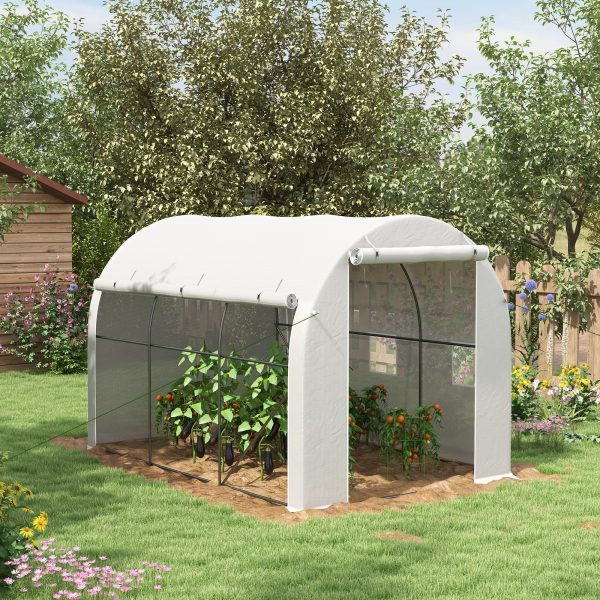 Outsunny Polytunnel Greenhouse with PE Cover, Galvanised Steel Frame, White - Image 2