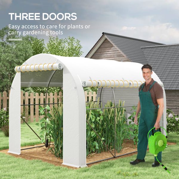 Outsunny Polytunnel Greenhouse with PE Cover, Galvanised Steel Frame, White - Image 4