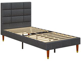 HOMCOM 3ft Upholstered Single Bed Frame w/ Wooden Slat No Box Spring Needed