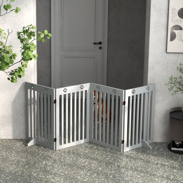 PawHut Pet Gate Foldable Fence Freestanding Dog Barrier w/ Support Feet Grey - Image 8