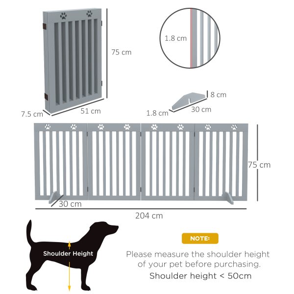 PawHut Pet Gate Foldable Fence Freestanding Dog Barrier w/ Support Feet Grey - Image 5