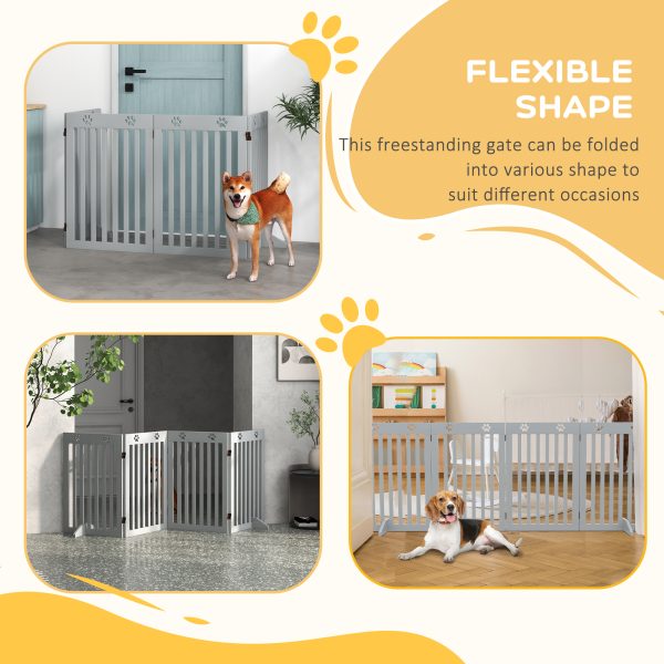PawHut Pet Gate Foldable Fence Freestanding Dog Barrier w/ Support Feet Grey - Image 6