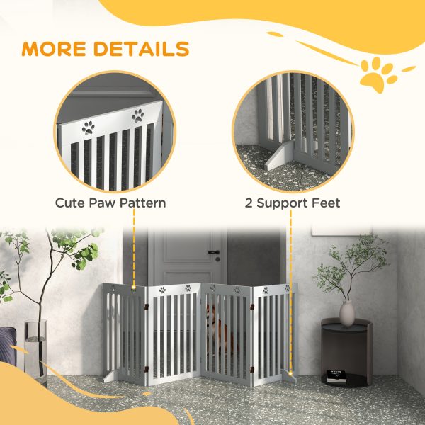 PawHut Pet Gate Foldable Fence Freestanding Dog Barrier w/ Support Feet Grey - Image 4