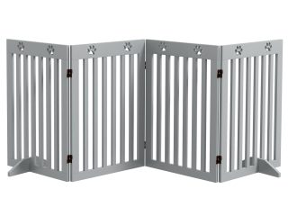 PawHut Pet Gate Foldable Fence Freestanding Dog Barrier w/ Support Feet Grey