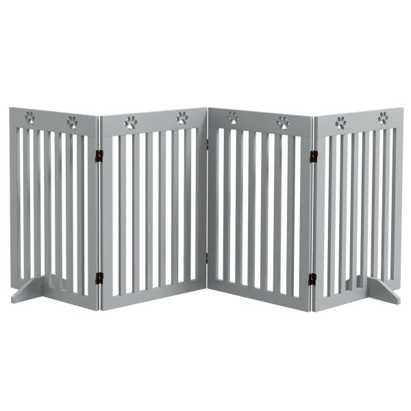PawHut Pet Gate Foldable Fence Freestanding Dog Barrier w/ Support Feet Grey