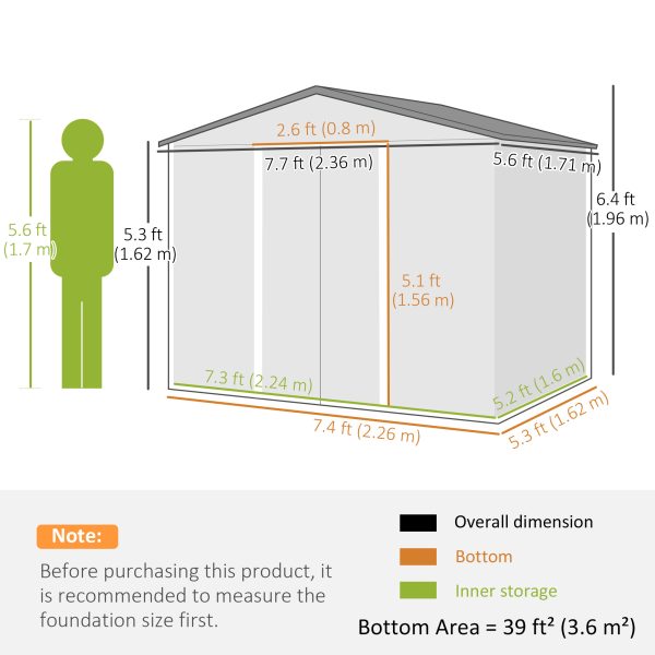 Outsunny 8 x 6ft Garden Storage Shed with Double Door Chocolate Wood Effect - Image 5