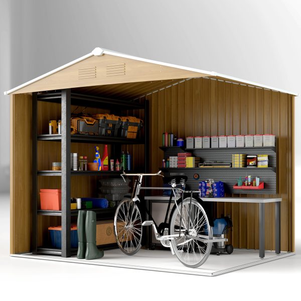 Outsunny 8 x 6ft Garden Storage Shed with Double Door Chocolate Wood Effect - Image 8