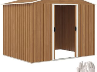 Outsunny 8 x 6ft Garden Storage Shed with Double Door Chocolate Wood Effect