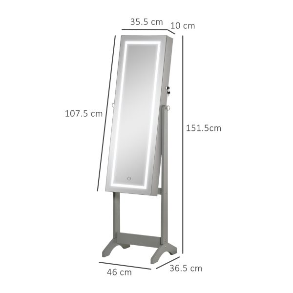 HOMCOM Mirrored Jewellery Cabinet W/ LED Light Lockable Jewellery Armoire - Image 5