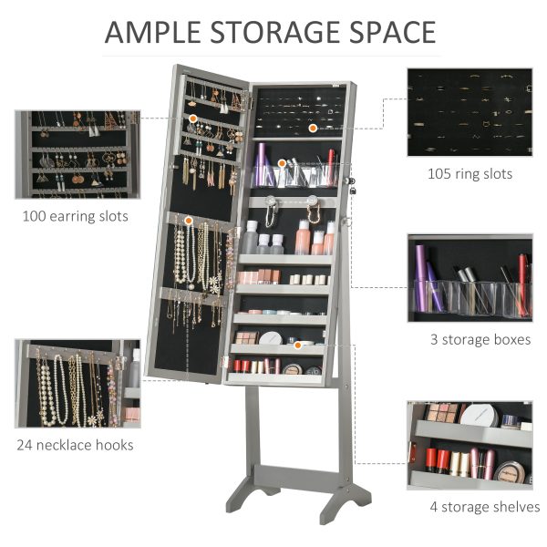 HOMCOM Mirrored Jewellery Cabinet W/ LED Light Lockable Jewellery Armoire - Image 3