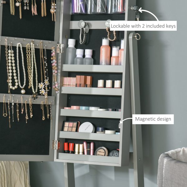 HOMCOM Mirrored Jewellery Cabinet W/ LED Light Lockable Jewellery Armoire - Image 7