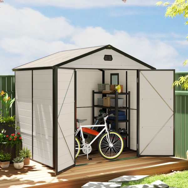 Outsunny 8 x 6ft Garden Shed Storage w/ Foundation Kit, Vents, Cream White - Image 2