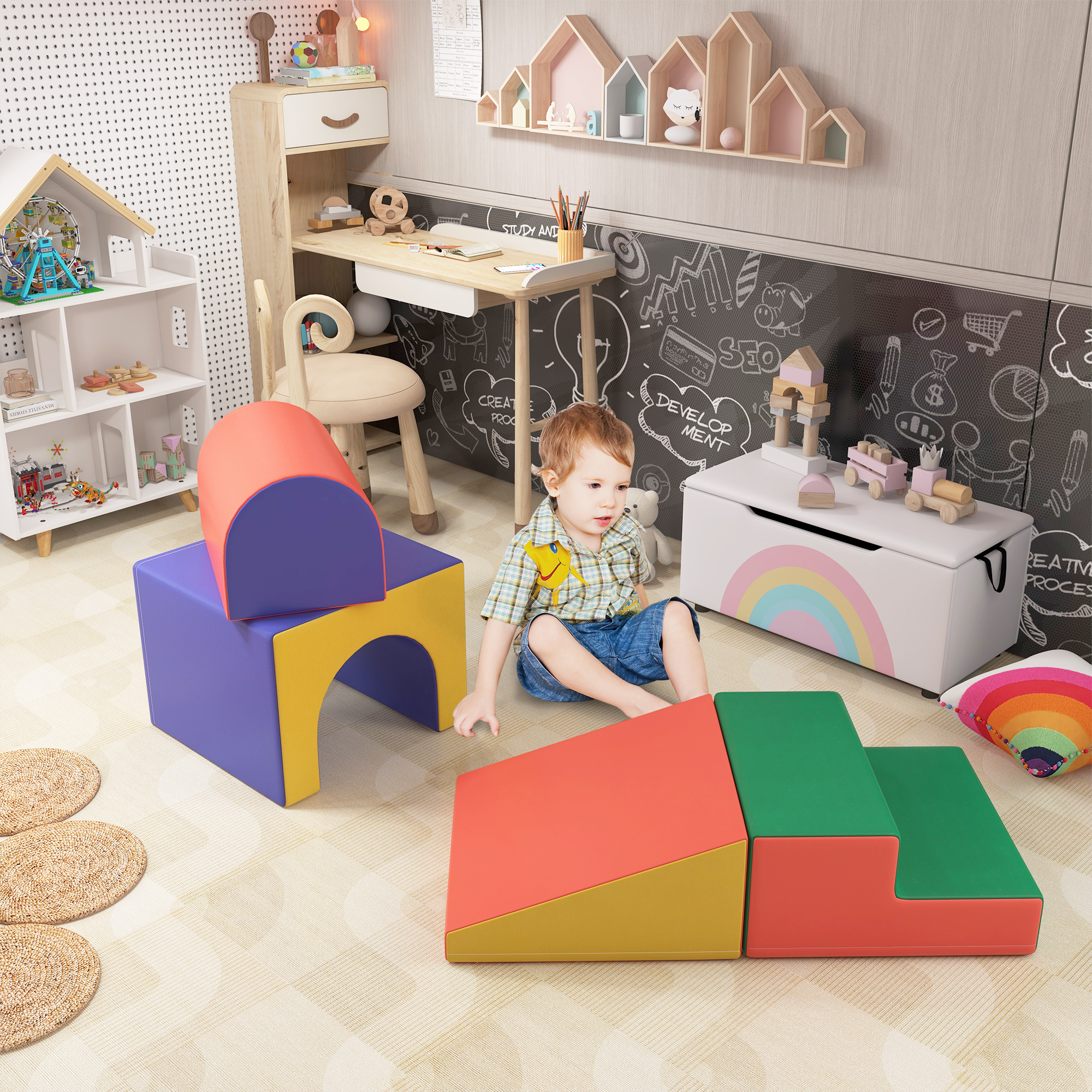 HOMCOM 4-piece Soft Play Set, Baby Foam Block Toy Toddler 1-3 Years - Image 2