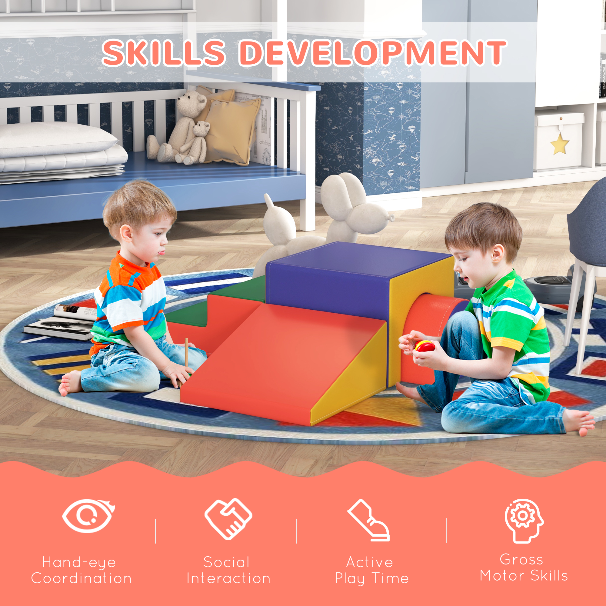 HOMCOM 4-piece Soft Play Set, Baby Foam Block Toy Toddler 1-3 Years - Image 3