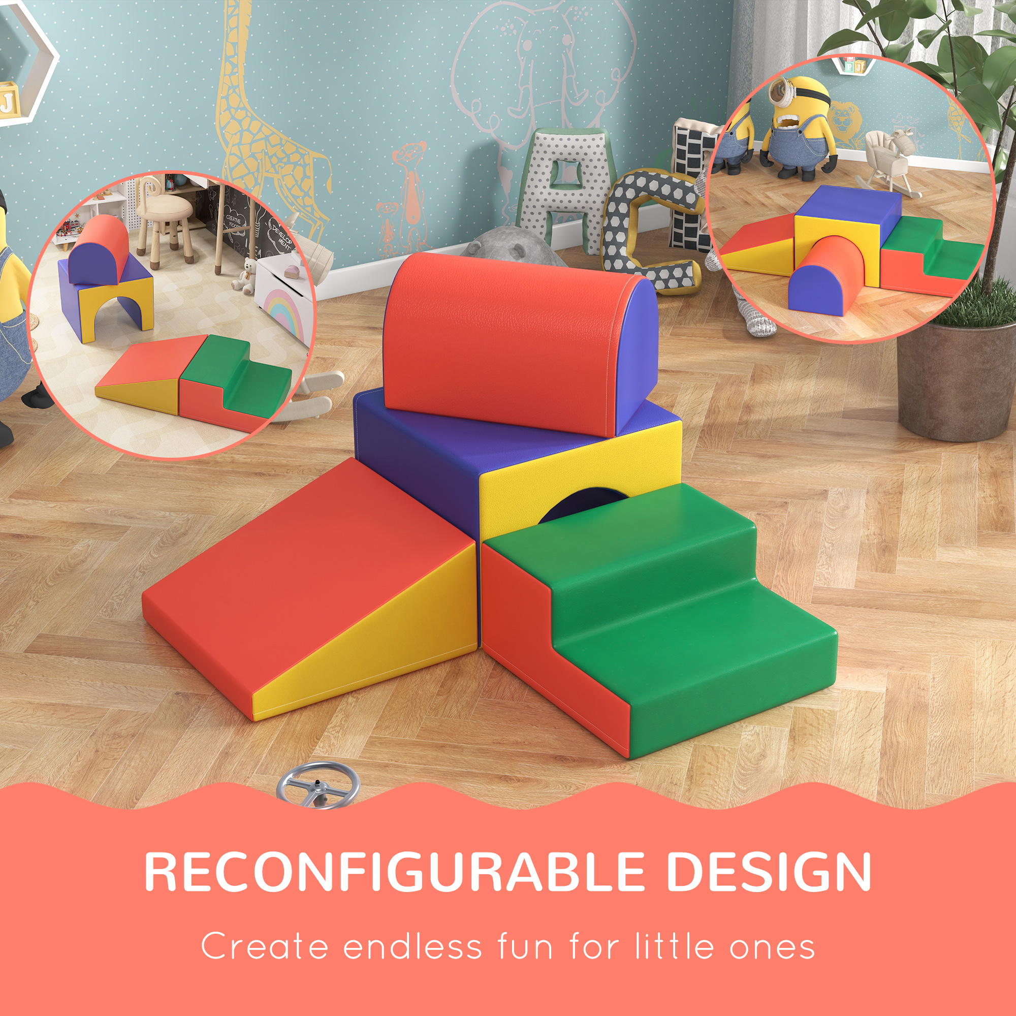 HOMCOM 4-piece Soft Play Set, Baby Foam Block Toy Toddler 1-3 Years - Image 6