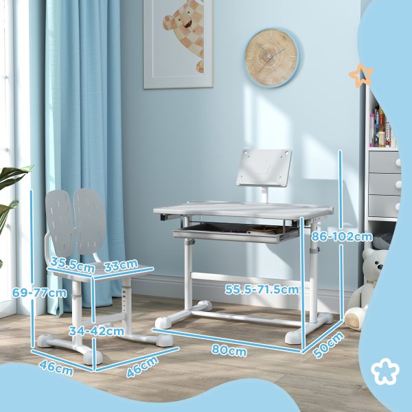AIYAPLAY Height Adjustable Kids Desk and Chair Set w/ Tilted Desktop - Image 5