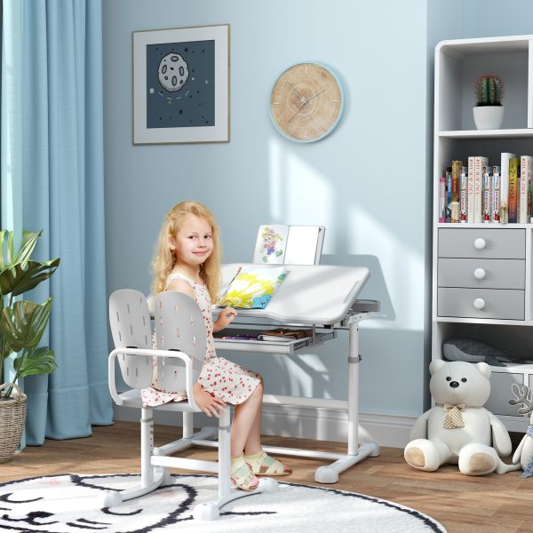 AIYAPLAY Height Adjustable Kids Desk and Chair Set w/ Tilted Desktop - Image 2