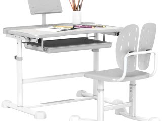 AIYAPLAY Height Adjustable Kids Desk and Chair Set w/ Tilted Desktop