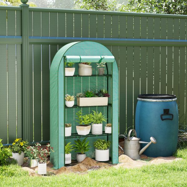 Outsunny 4 Tier Mini Greenhouse with Reinforced PE Cover, Green - Image 2