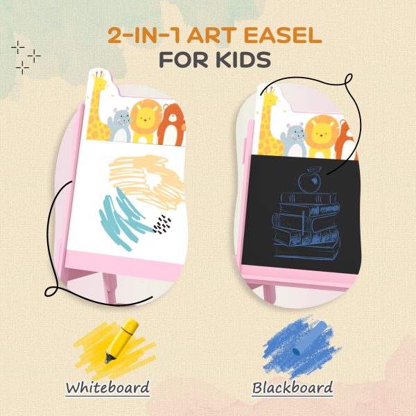 AIYAPLAY 2 in 1 Kids Easel with Whiteboard, Chalkboard, Storage Boxes, Pink - Image 3