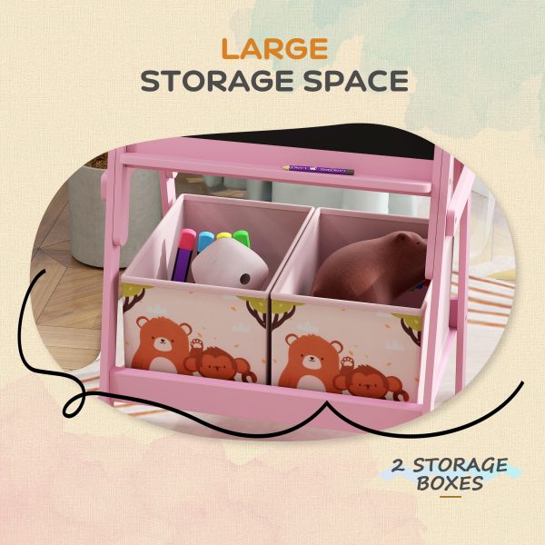 AIYAPLAY 2 in 1 Kids Easel with Whiteboard, Chalkboard, Storage Boxes, Pink - Image 4