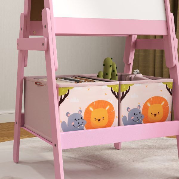 AIYAPLAY 2 in 1 Kids Easel with Whiteboard, Chalkboard, Storage Boxes, Pink - Image 8