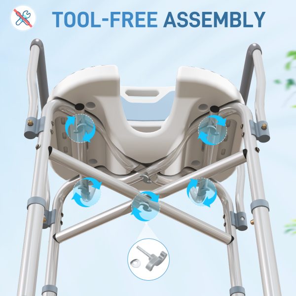HOMCOM Padded Bath Chair with Slotted Seat and Adjustable Height, Light Blue - Image 6