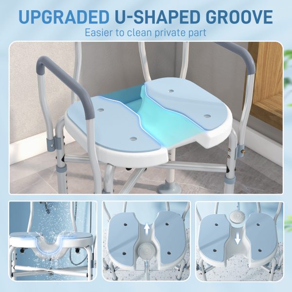 HOMCOM Padded Bath Chair with Slotted Seat and Adjustable Height, Light Blue - Image 3