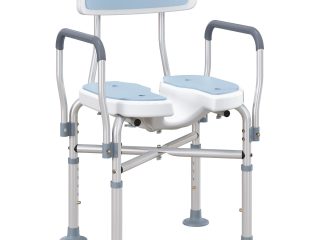 HOMCOM Padded Bath Chair with Slotted Seat and Adjustable Height, Light Blue