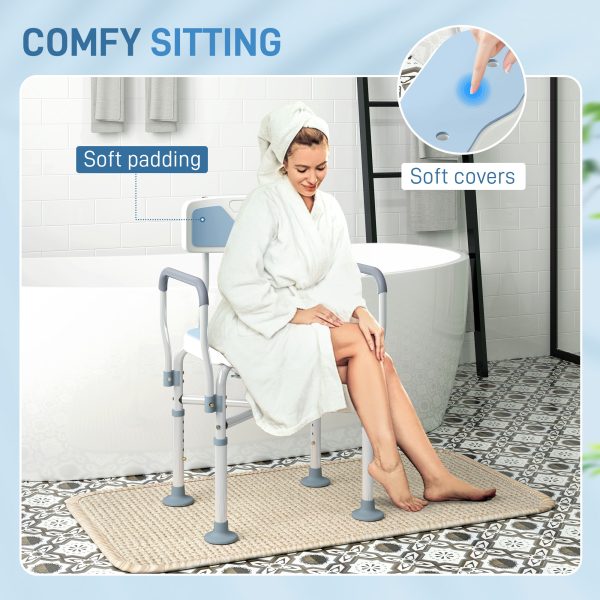 HOMCOM Padded Bath Chair with Slotted Seat and Adjustable Height, Light Blue - Image 8