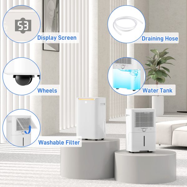 HOMCOM 20L/Day Dehumidifier for Home Damp, with 24H Timer, White - Image 8