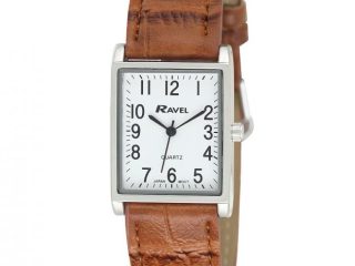 Ravel Mens Fashion Rectangle Shape Dial Brown Leather Strap Watch R0120.12.1A