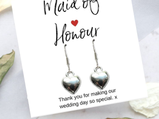 Maid of Honour Heart Earrings & Thank You Card Gift