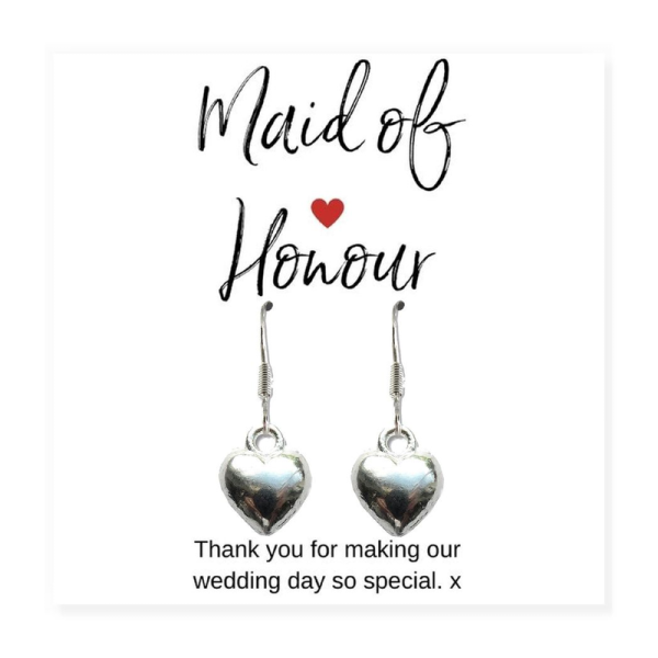 Maid of Honour Heart Earrings & Thank You Card Gift - Image 4