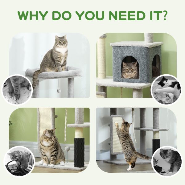 PawHut 132cm Cat Tree for Indoor Cats w/ Scratching Posts, Light Grey - Image 8