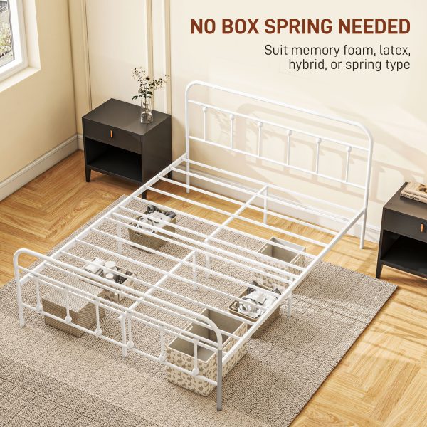 HOMCOM 4ft Metal Double Platform Bed Frame w/ Underbed Storage Headboard - Image 6