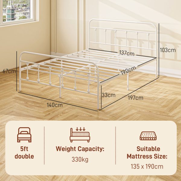 HOMCOM 4ft Metal Double Platform Bed Frame w/ Underbed Storage Headboard - Image 3