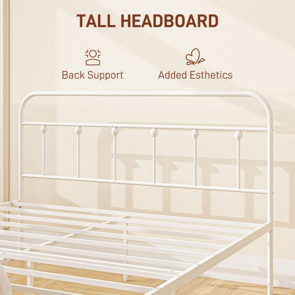HOMCOM 4ft Metal Double Platform Bed Frame w/ Underbed Storage Headboard - Image 4