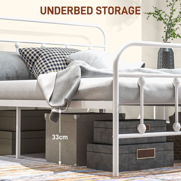 HOMCOM 4ft Metal Double Platform Bed Frame w/ Underbed Storage Headboard - Image 5