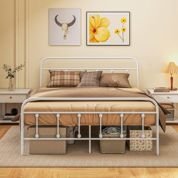 HOMCOM 4ft Metal Double Platform Bed Frame w/ Underbed Storage Headboard - Image 2