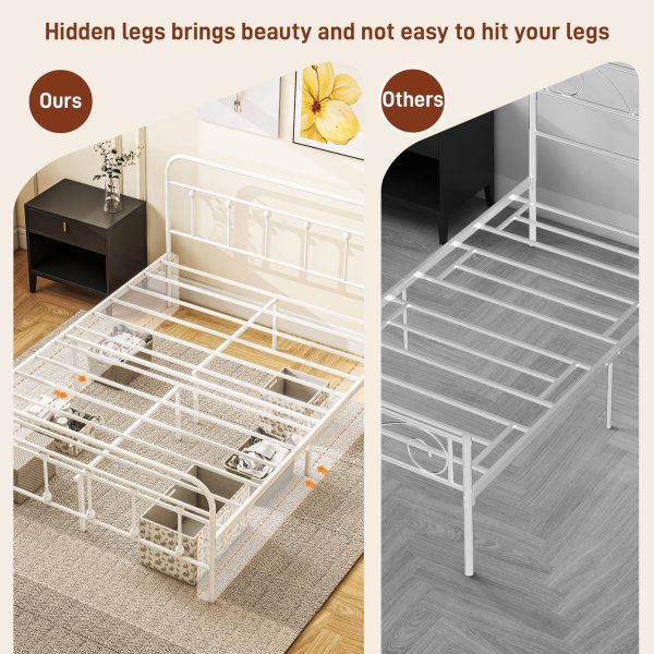 HOMCOM 4ft Metal Double Platform Bed Frame w/ Underbed Storage Headboard - Image 8