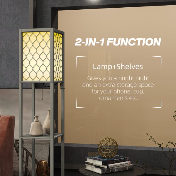 HOMCOM 2-Light Modern Floor Lamp with Shelves for Living Room, Bedroom, Grey - Image 4