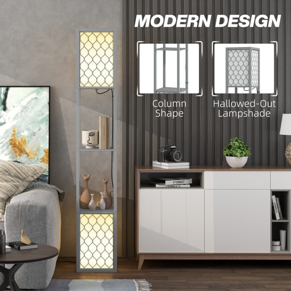 HOMCOM 2-Light Modern Floor Lamp with Shelves for Living Room, Bedroom, Grey - Image 5
