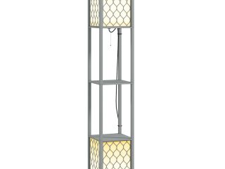 HOMCOM 2-Light Modern Floor Lamp with Shelves for Living Room, Bedroom, Grey