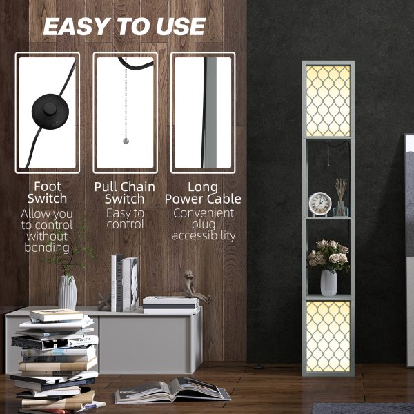 HOMCOM 2-Light Modern Floor Lamp with Shelves for Living Room, Bedroom, Grey - Image 6